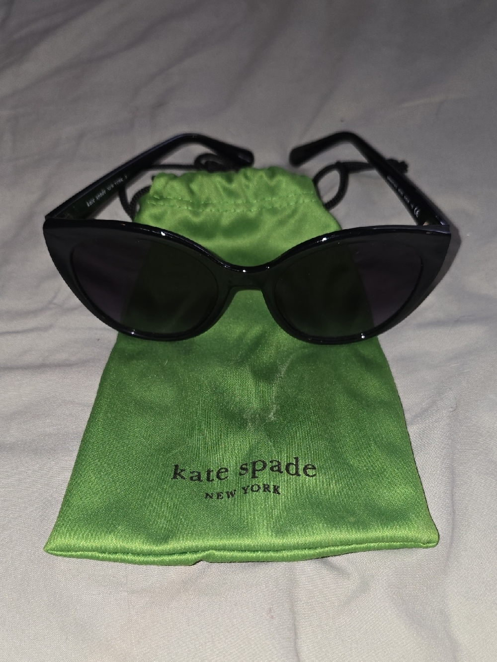 kate spade Samantha Black Cat-Eye Sunglasses with Green Branded Pouch